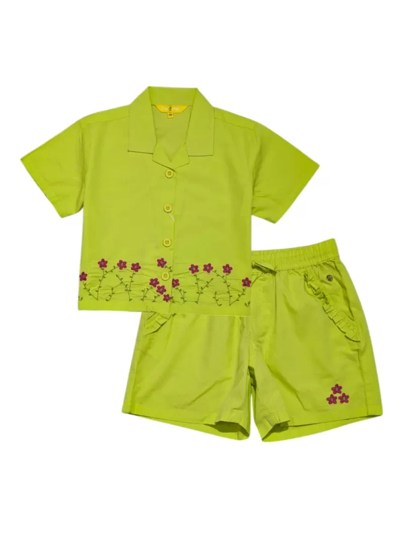 Gini And Jony Girls Green Embroidery Cotton Cordinate Half Sleeves 9-10 Years