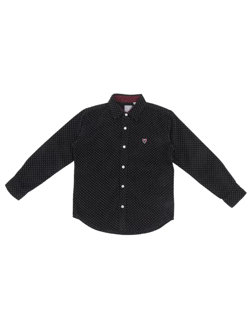 Palm Tree Boys Black Polka Dots Cotton Shirt Full Sleeves