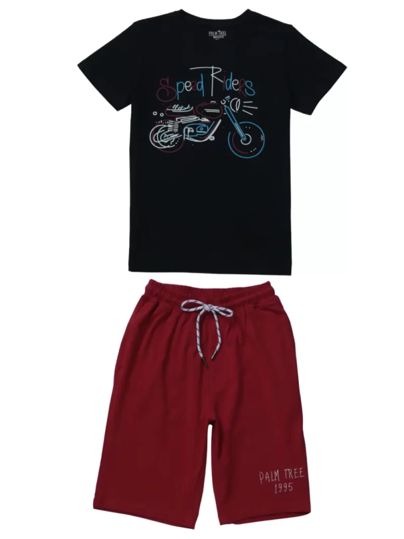 Palm Tree Boys Black Graphic Print Cotton Cordinate Elasticated