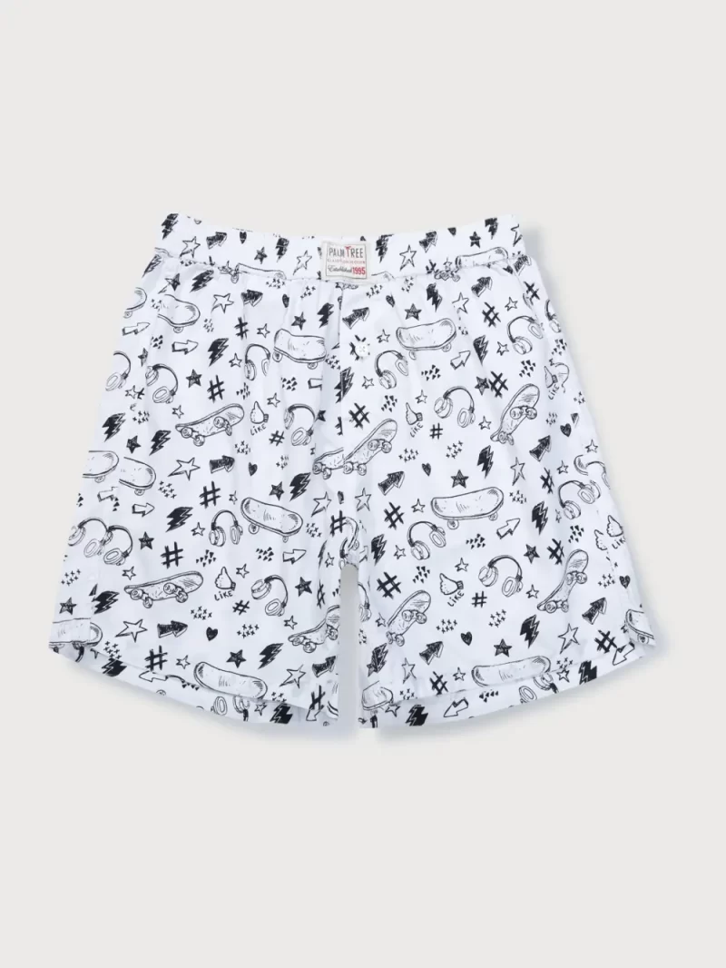 Palm Tree Boys White Conversational Print Cotton Shorts Elasticated