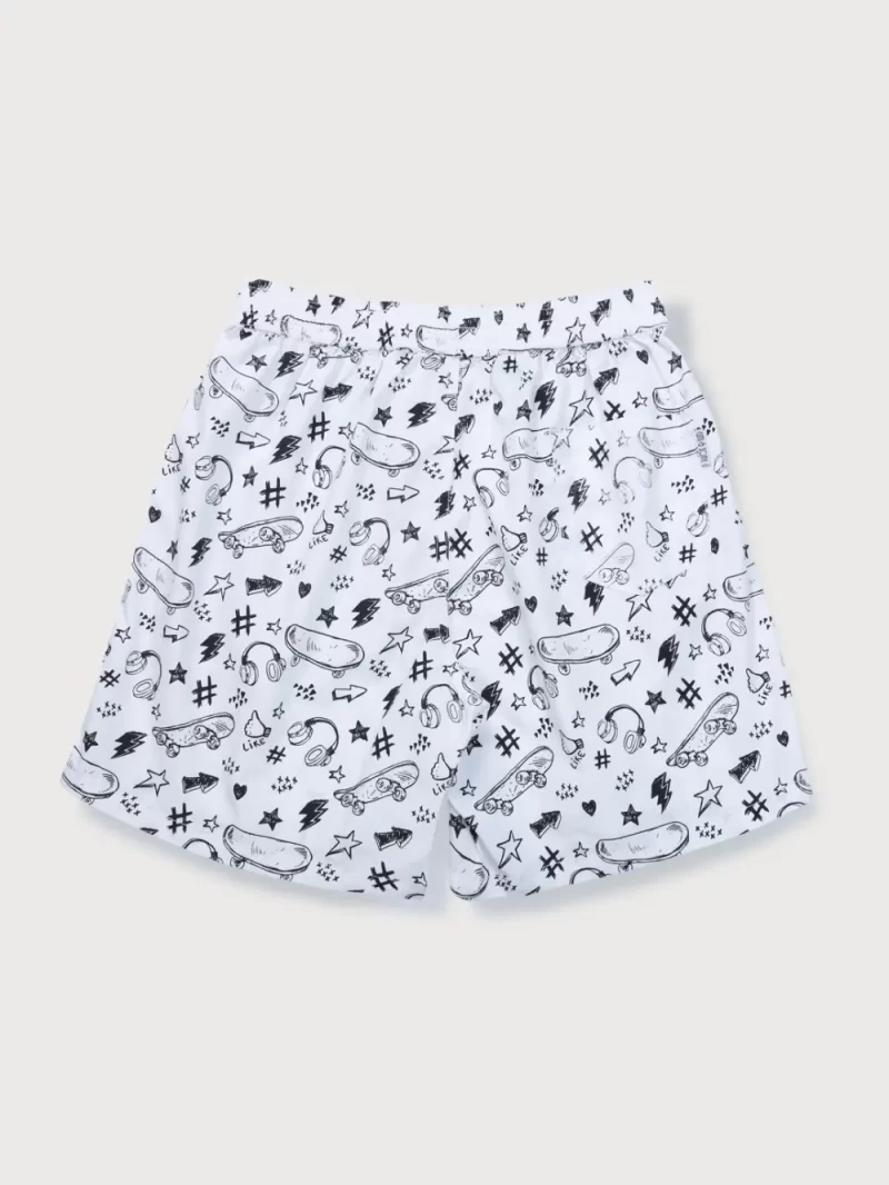 Palm Tree Boys White Conversational Print Cotton Shorts Elasticated