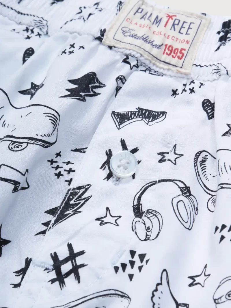 Palm Tree Boys White Conversational Print Cotton Shorts Elasticated