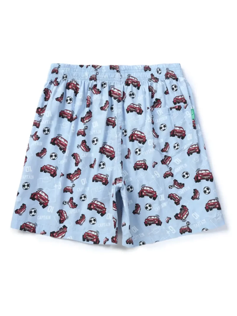Palm Tree Boys Blue Conversational Print Cotton Shorts Elasticated