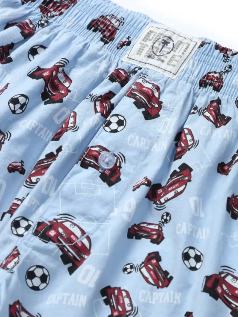 Palm Tree Boys Blue Conversational Print Cotton Shorts Elasticated