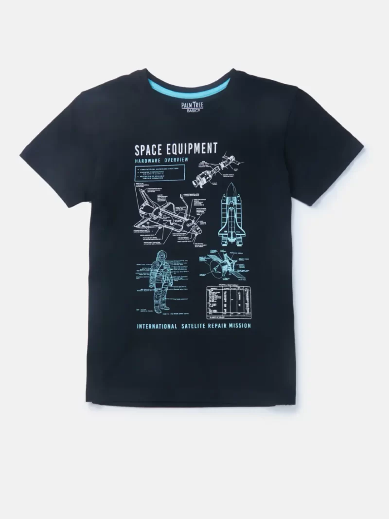 Palm Tree Boys Black Graphic Print Cotton T-Shirt Half Sleeves