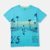 Palm Tree Boys Blue Graphic Print Cotton T-Shirt Half Sleeves