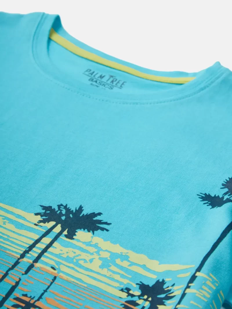 Palm Tree Boys Blue Graphic Print Cotton T-Shirt Half Sleeves