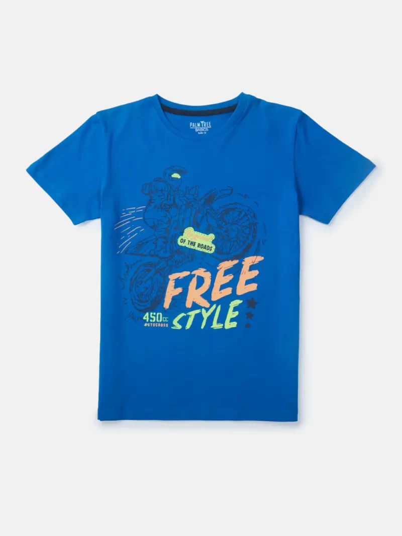 Gini & Jony Boys’ Blue T-Shirt Knitshand-Wash Regular Fit