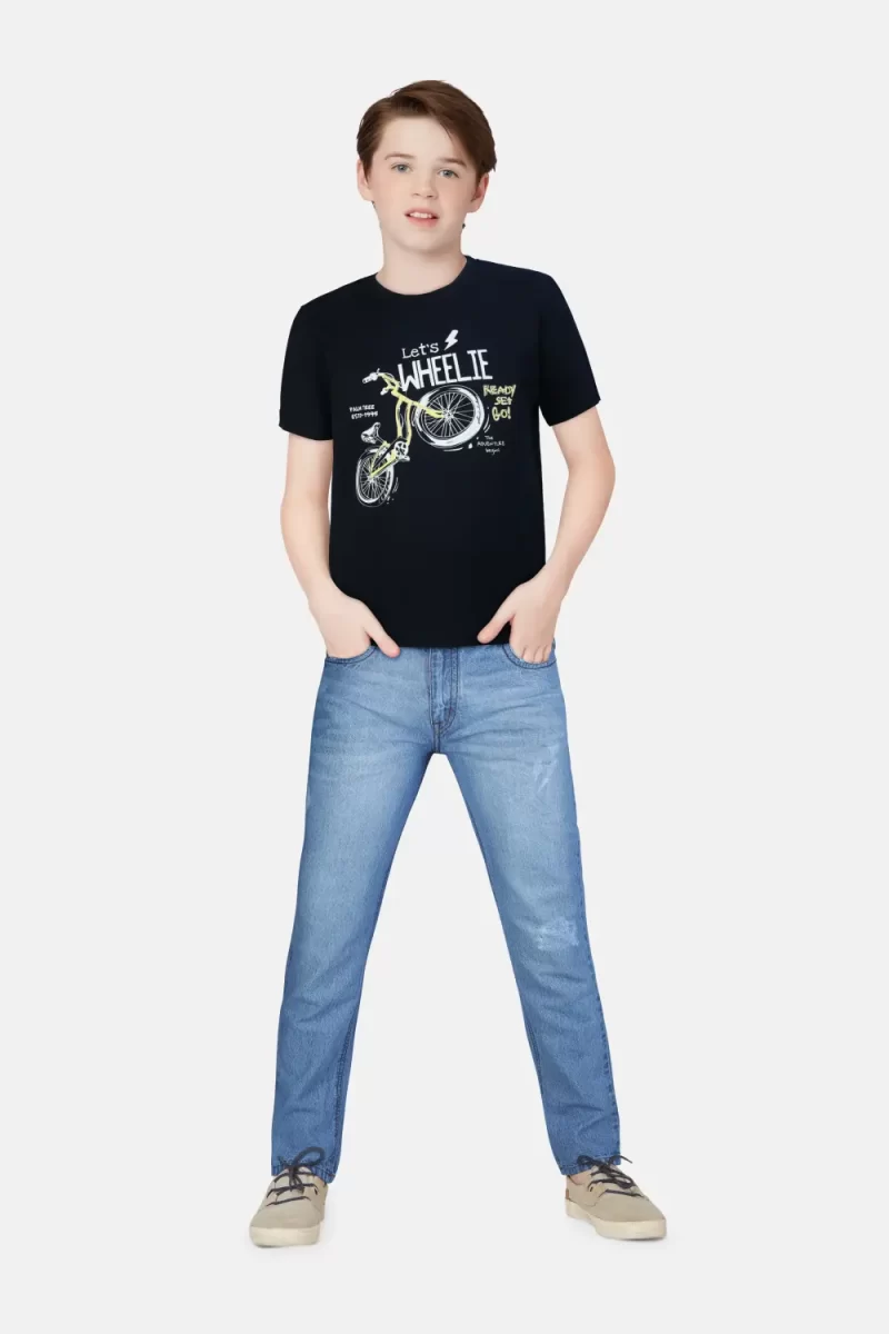 Palm Tree Boys Navy Graphic Print Cotton T-Shirt Half Sleeves