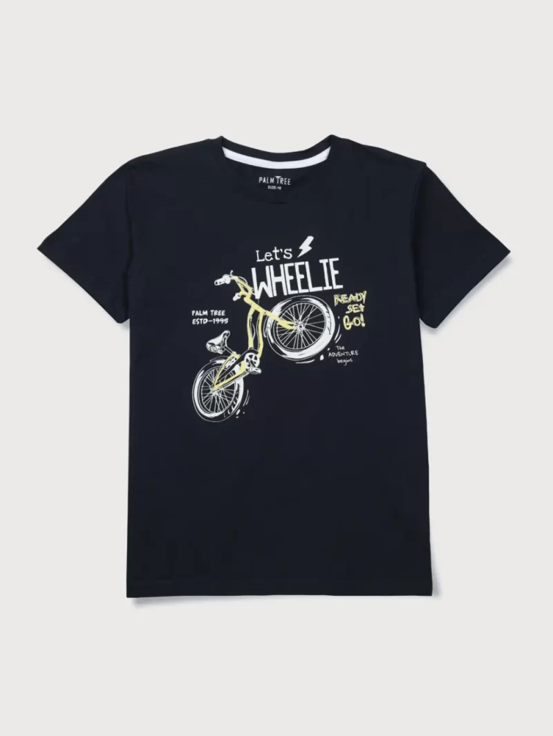 Palm Tree Boys Navy Graphic Print Cotton T-Shirt Half Sleeves
