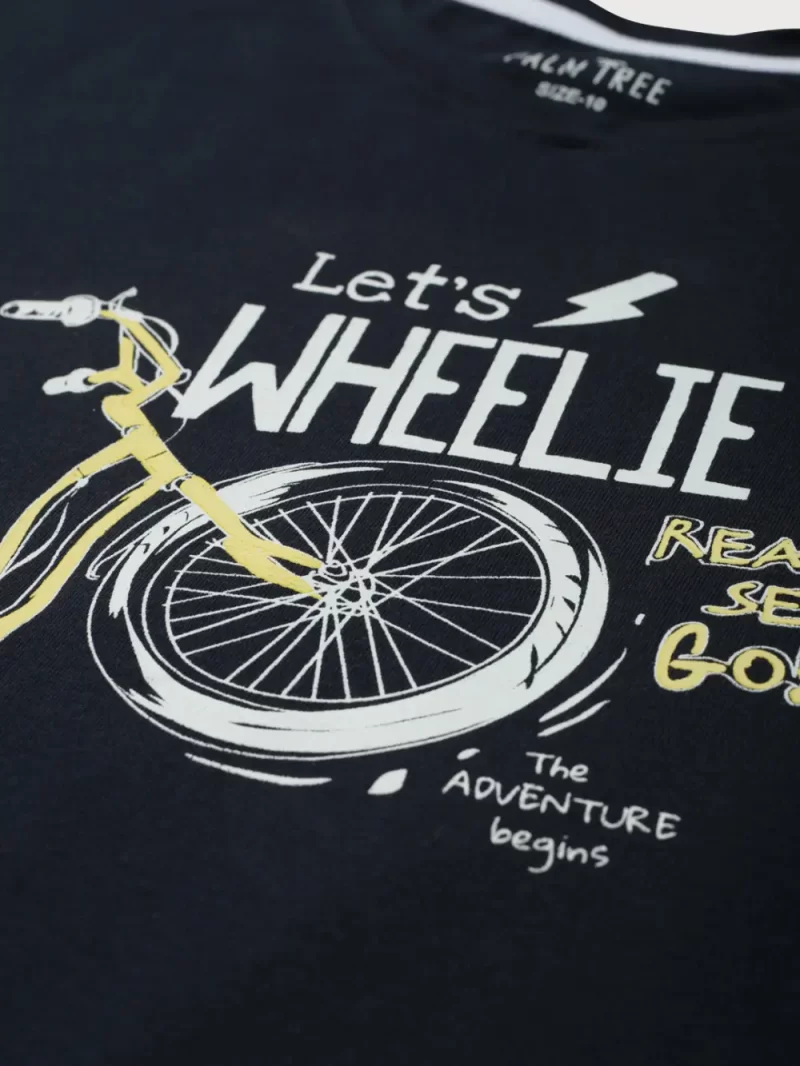 Palm Tree Boys Navy Graphic Print Cotton T-Shirt Half Sleeves