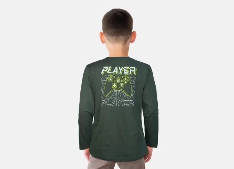Palm Tree Boys Olive Graphic Print Cotton T-Shirt Full Sleeves
