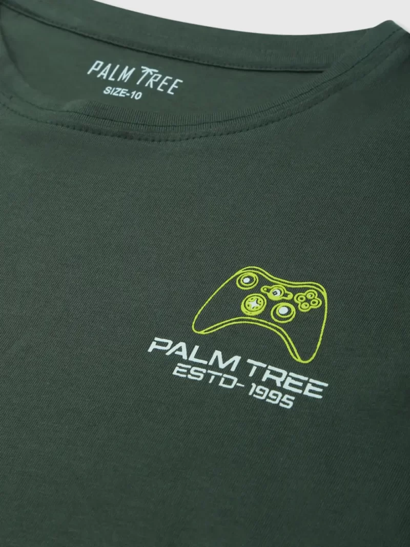 Palm Tree Boys Olive Graphic Print Cotton T-Shirt Full Sleeves