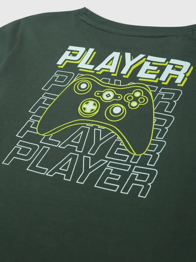 Palm Tree Boys Olive Graphic Print Cotton T-Shirt Full Sleeves