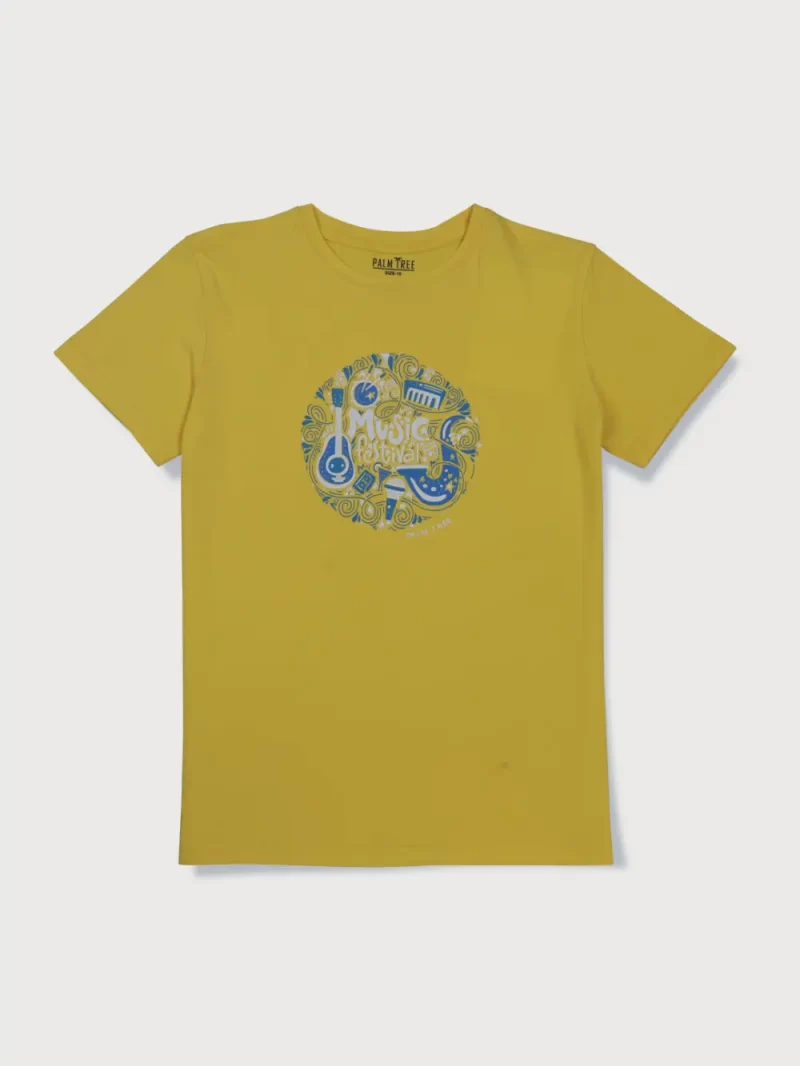 Palm Tree Boys Yellow Printed Knits T-Shirt Half Sleeves