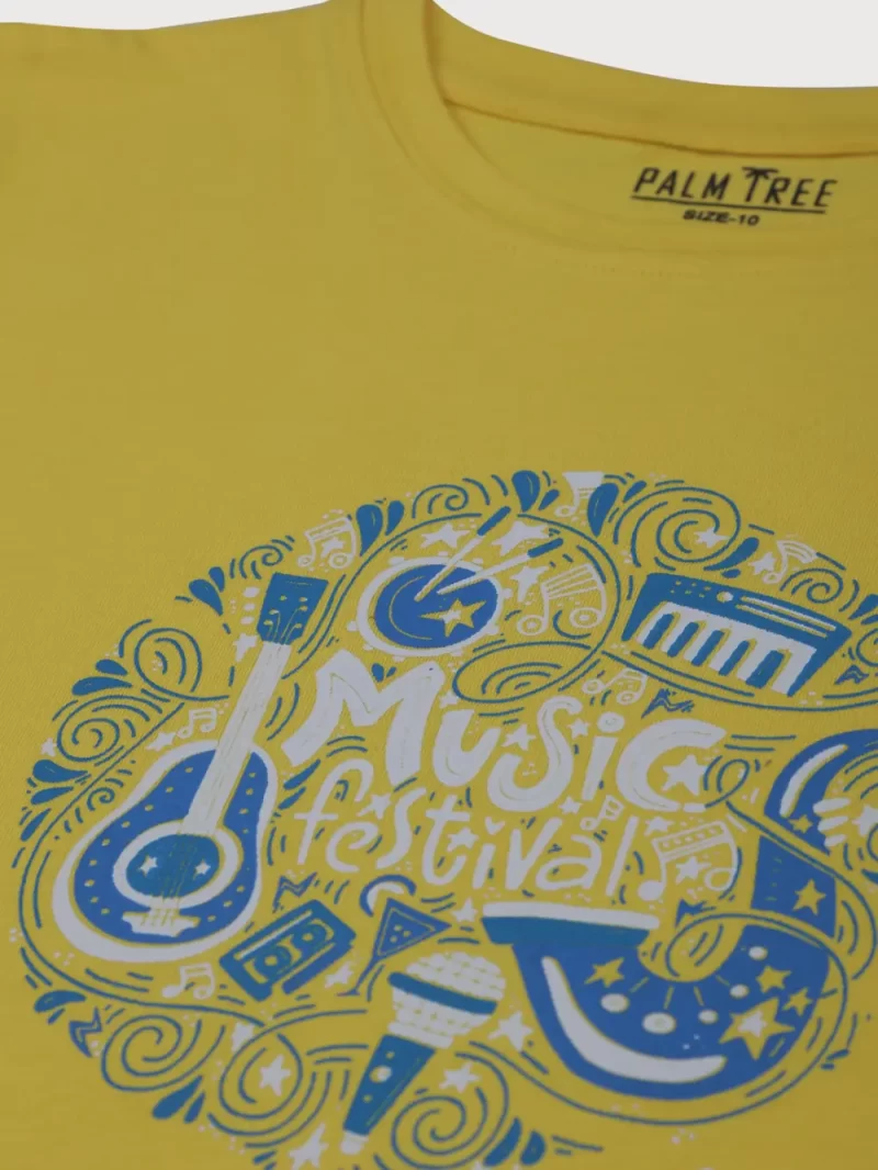 Palm Tree Boys Yellow Printed Knits T-Shirt Half Sleeves