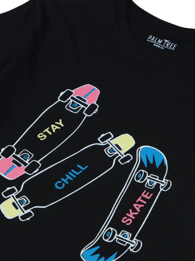 Palm Tree Boys Black Graphic Print Cotton T-Shirt Half Sleeves