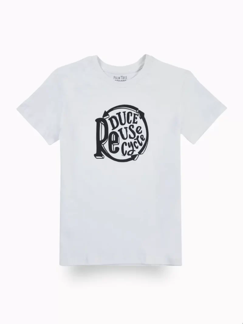 Palm Tree Boys White Typographic Print Cotton T-Shirt Half Sleeves