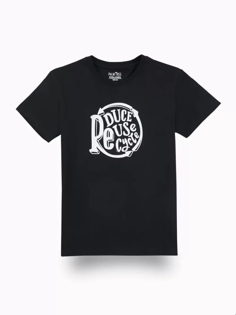 Palm Tree Boys Black Typographic Print Cotton T-Shirt Half Sleeves