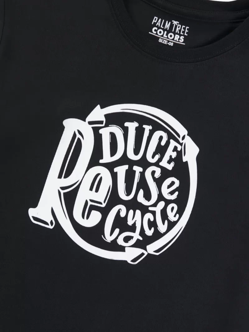 Palm Tree Boys Black Typographic Print Cotton T-Shirt Half Sleeves