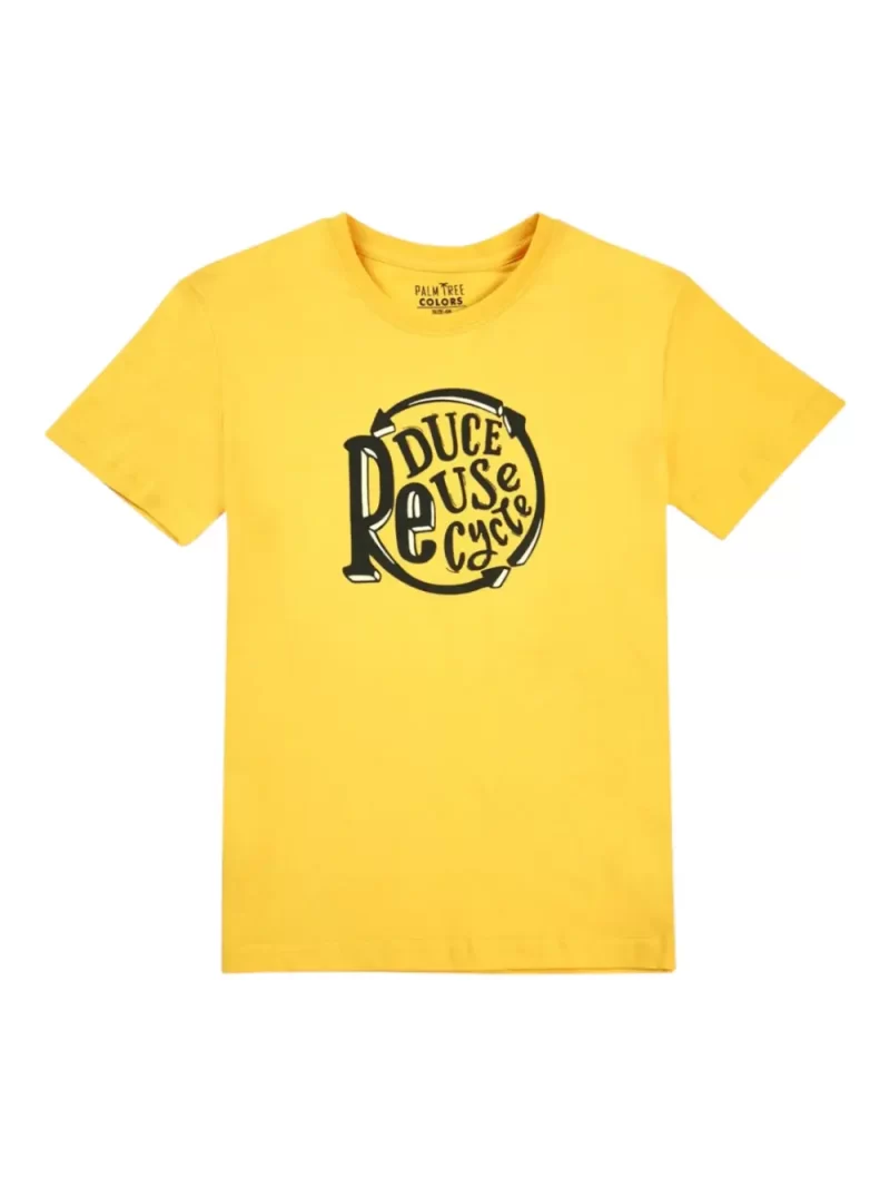 Palm Tree Boys Yellow Typographic Print Cotton T-Shirt Half Sleeves