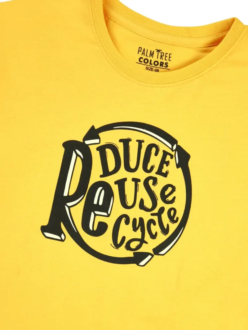 Palm Tree Boys Yellow Typographic Print Cotton T-Shirt Half Sleeves