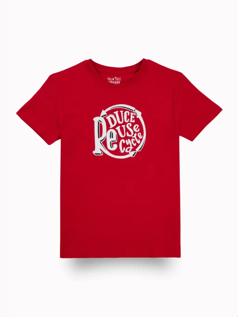 Palm Tree Boys Red Typographic Print Cotton T-Shirt Half Sleeves