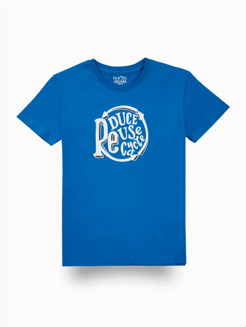 Palm Tree Boys Blue Typographic Print Cotton T-Shirt Half Sleeves
