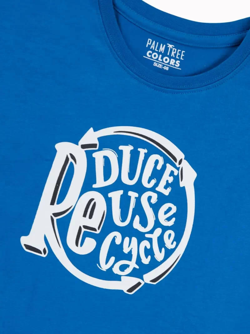Palm Tree Boys Blue Typographic Print Cotton T-Shirt Half Sleeves