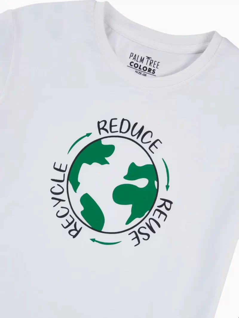 Palm Tree Boys White Graphic Print Cotton T-Shirt Half Sleeves