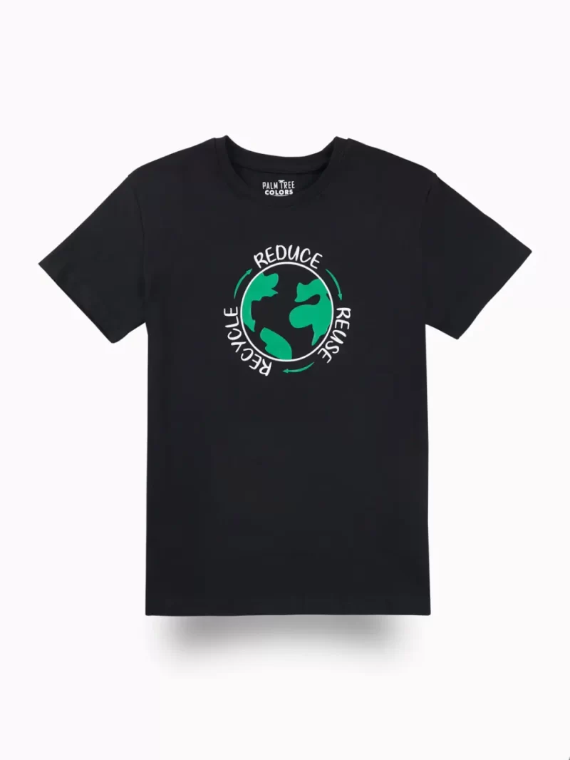 Palm Tree Boys Black Graphic Print Cotton T-Shirt Half Sleeves