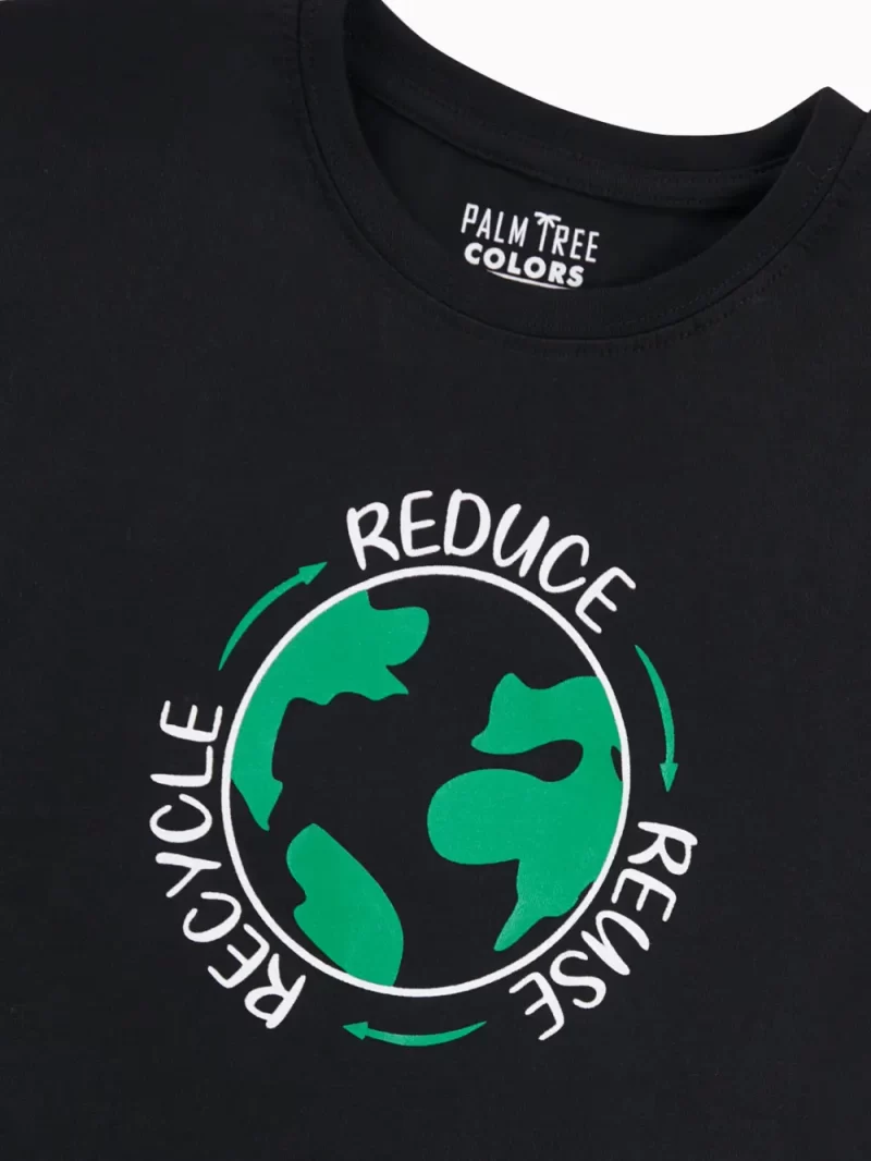 Palm Tree Boys Black Graphic Print Cotton T-Shirt Half Sleeves