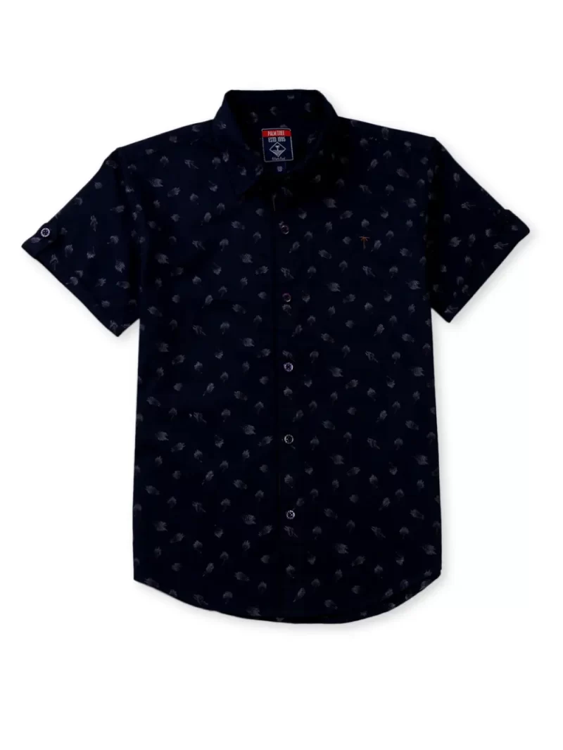 Palm Tree Boys Blue All Over Print Cotton Shirt Half Sleeves