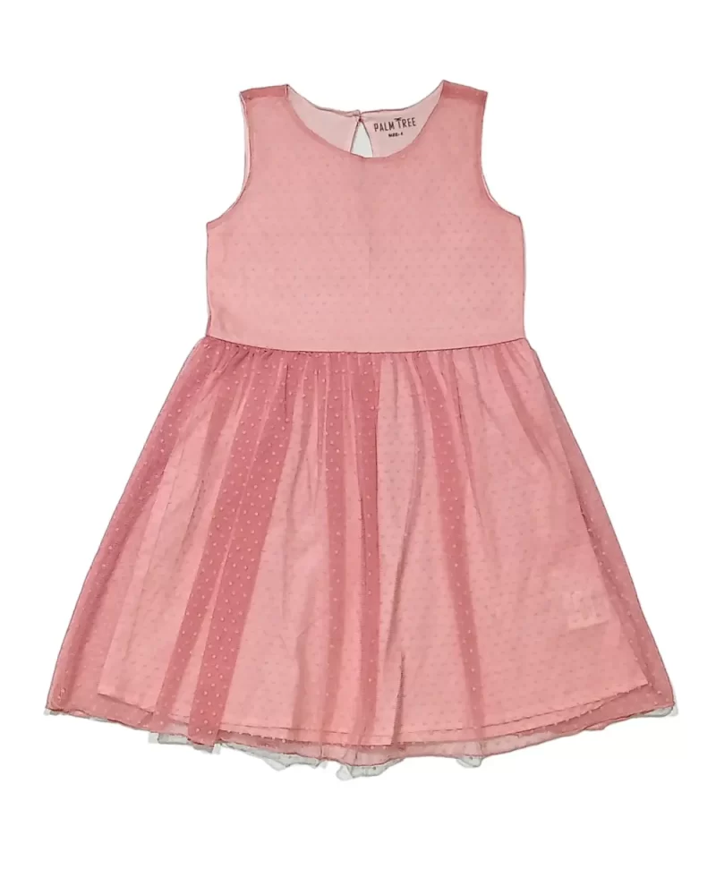 Palm Tree Girls Pink Textured Print Net Dress Sleeveless
