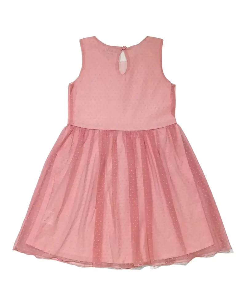 Palm Tree Girls Pink Textured Print Net Dress Sleeveless