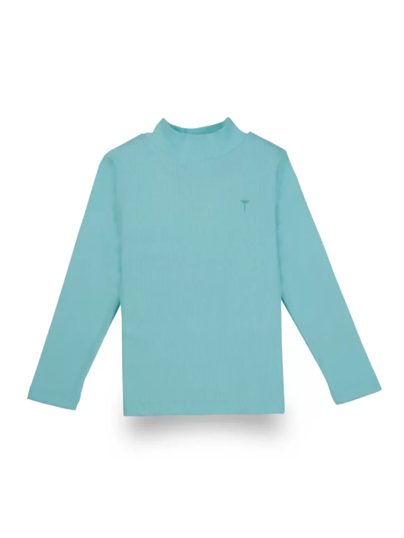 Palm Tree Girls Blue Solid Cotton Skivvy Full Sleeves 9-10 Years