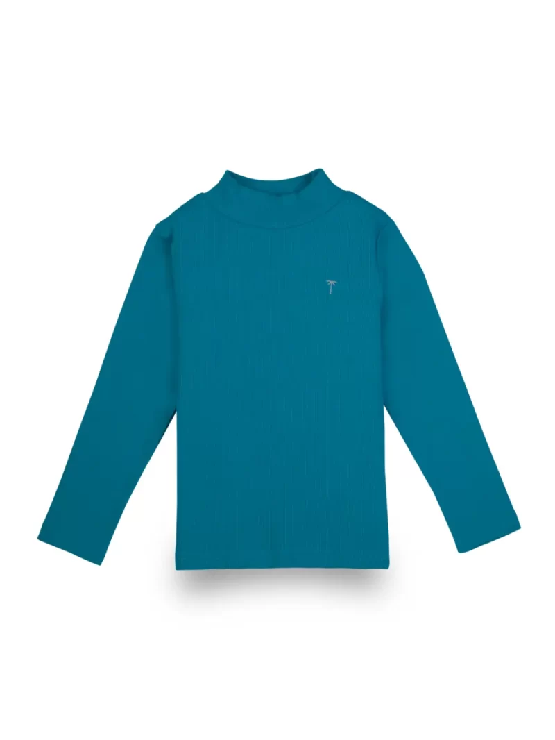 Palm Tree Girls Blue Solid Cotton Skivvy Full Sleeves 9-10 Years