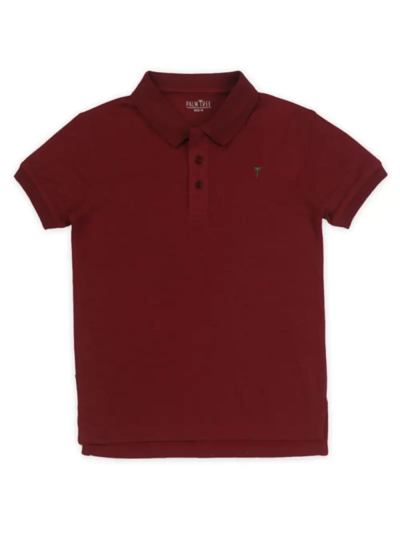 Palm Tree Boys Maroon Solid Cotton Polo T-Shirt Half Sleeves