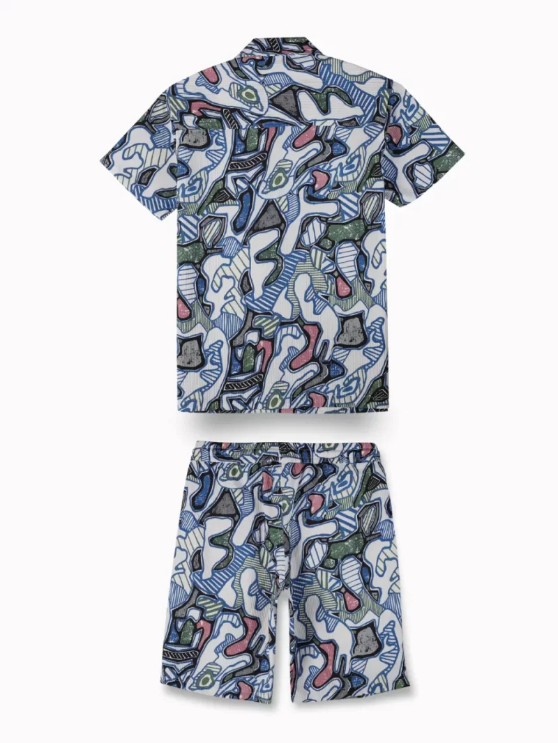 Palm Tree Boys White Abstract Print Polyster Co-Ordinate Half Sleeves