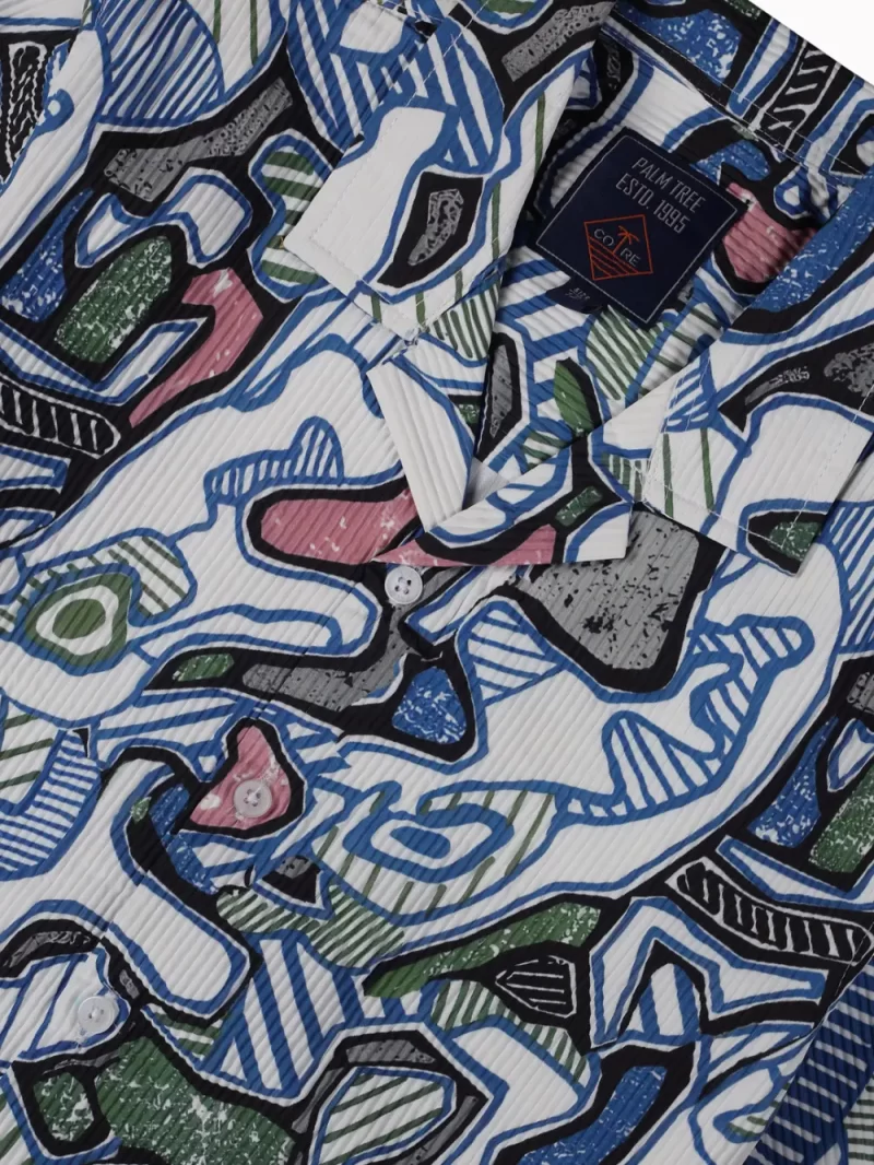 Palm Tree Boys White Abstract Print Polyster Co-Ordinate Half Sleeves