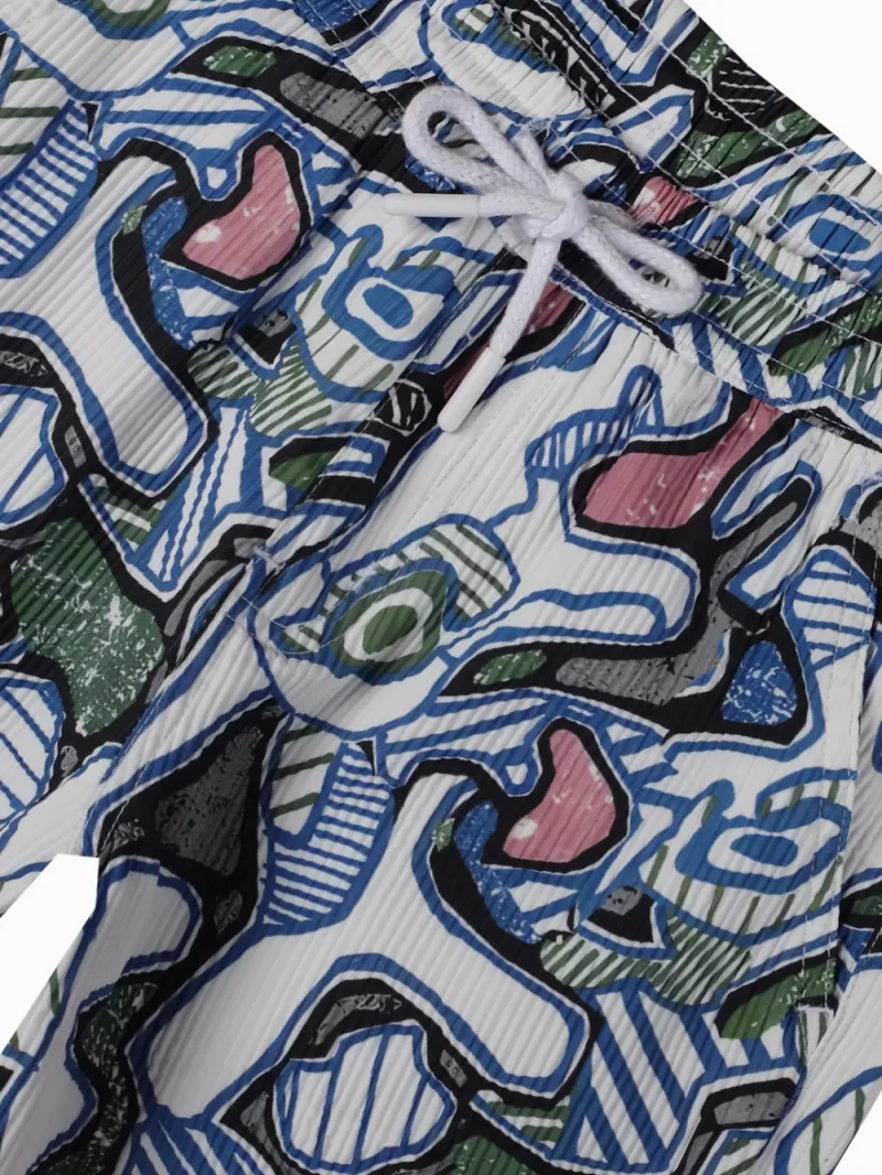 Palm Tree Boys White Abstract Print Polyster Co-Ordinate Half Sleeves