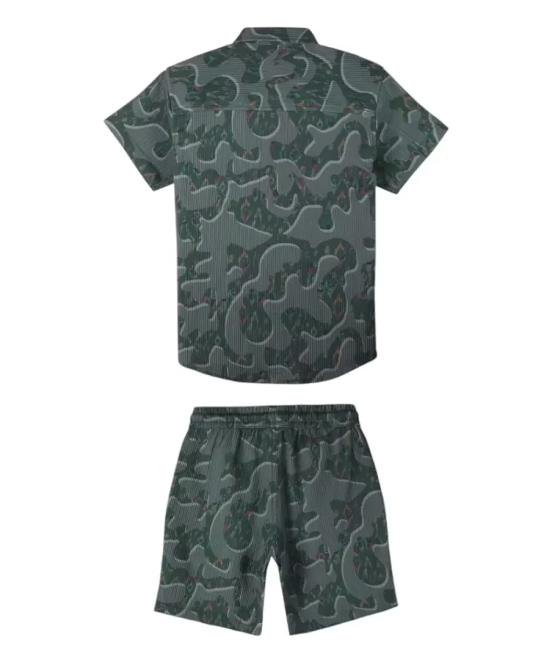 Palm Tree Boys Olive Abstract Print Polyster Co-Ordinate Half Sleeves