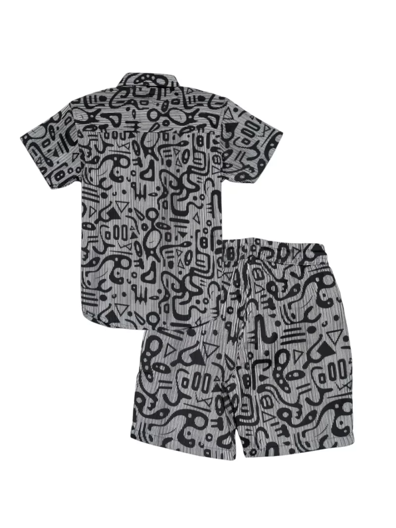 Palm Tree Boys Black Abstract Print Cotton Co-Ordinate Half Sleeves