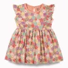 Gj Baby Girls Peach Floral Print Cotton Dress Sleeveless