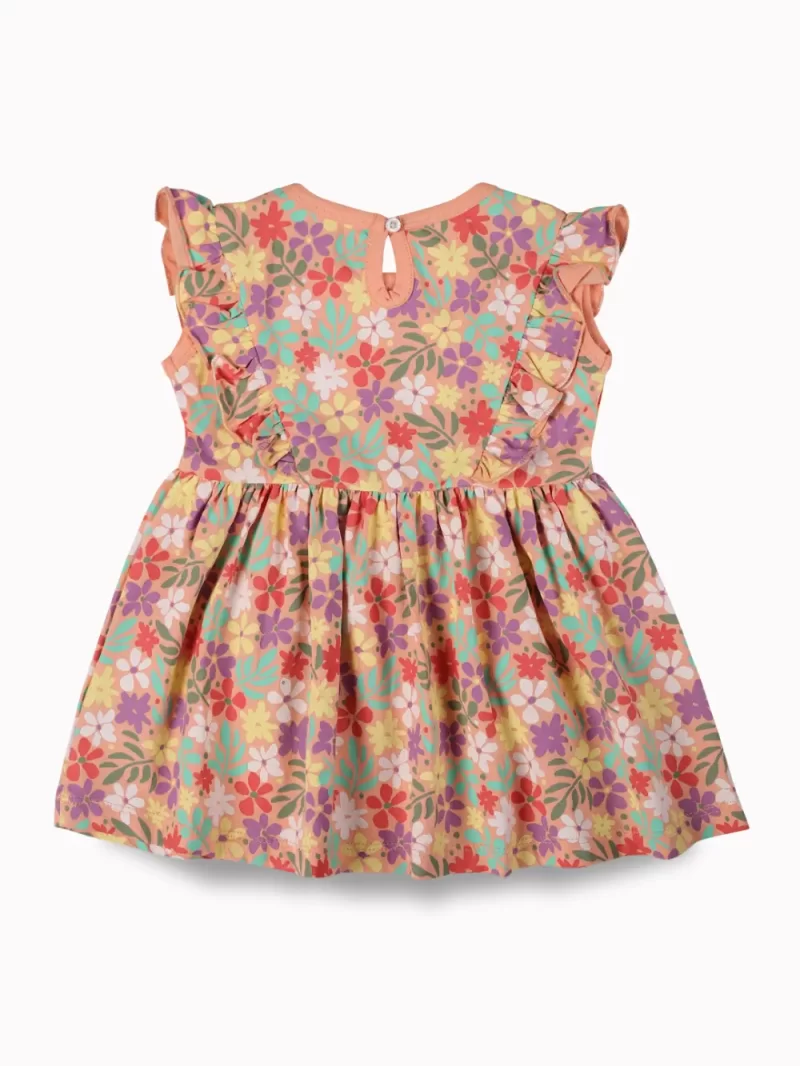 Gj Baby Girls Peach Floral Print Cotton Dress Sleeveless