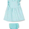 Gj Baby Girls Blue Floral Print Cotton Dress Half Sleeves