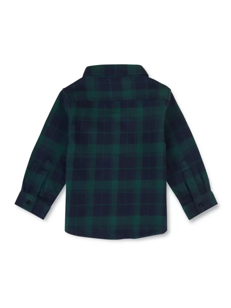 Gj Baby Boys Grey Classic Chequred Green Cotton Round Neck Full Sleeve Shirt