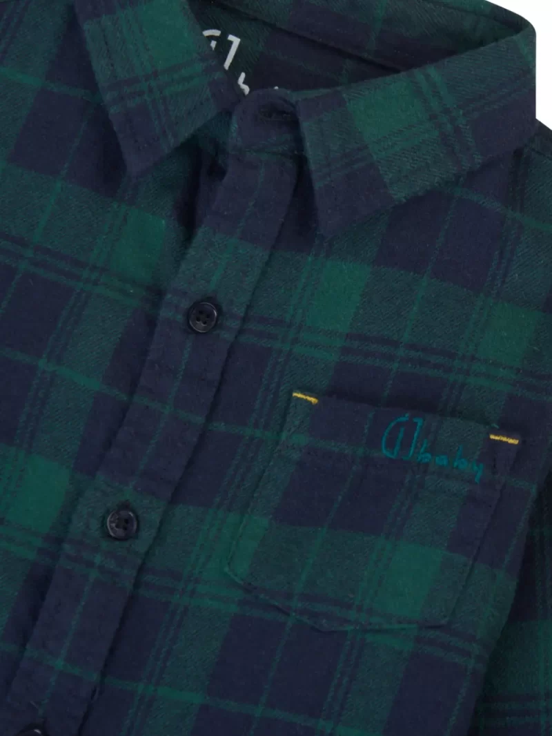 Gj Baby Boys Grey Classic Chequred Green Cotton Round Neck Full Sleeve Shirt