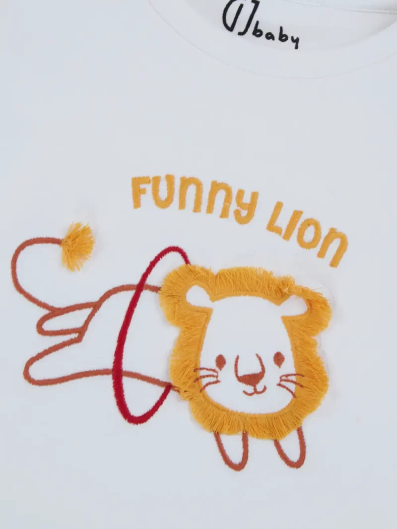 Gj Baby Boys White Applique Cotton T-Shirt Half Sleeves