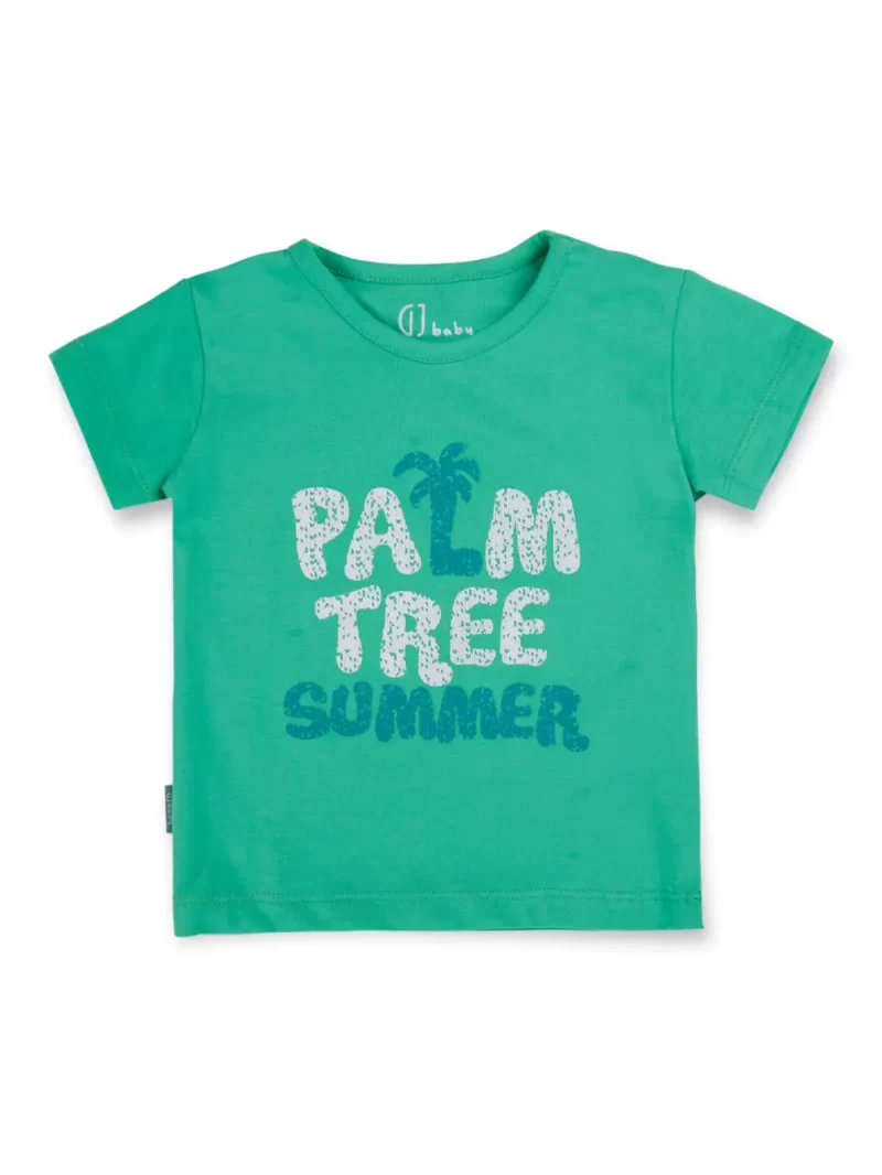 Gj Baby Boys Green Printed Cotton T-Shirt Half Sleeves